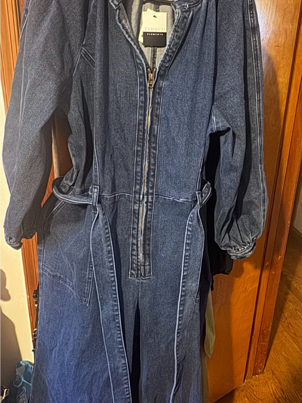 Eloquii Indigo Denim Zip-Front Jumpsuit Overall